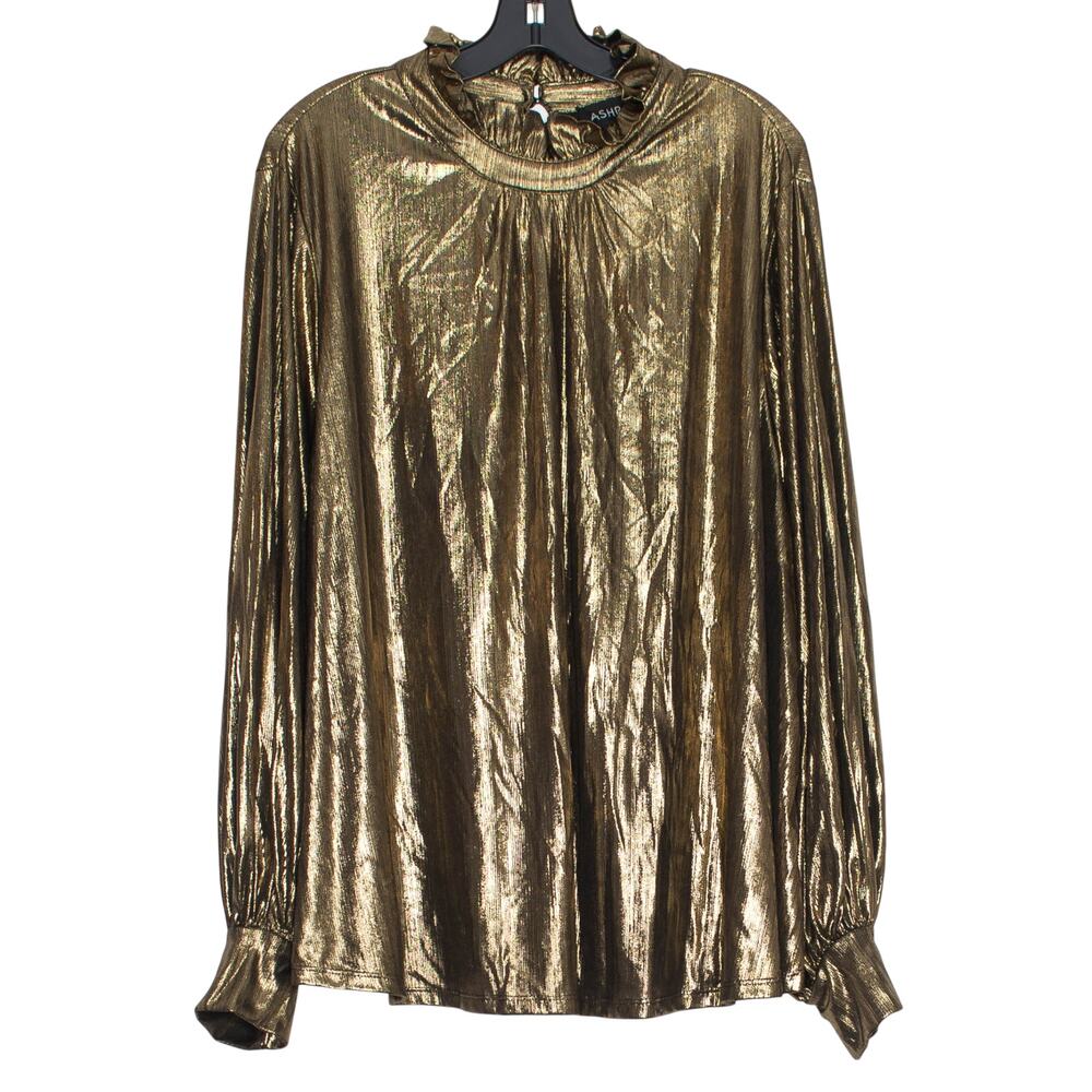 Top Disco Y2K Glam Party 70s Festive Holiday Retro Boho Metallic Gold Stretch 2X